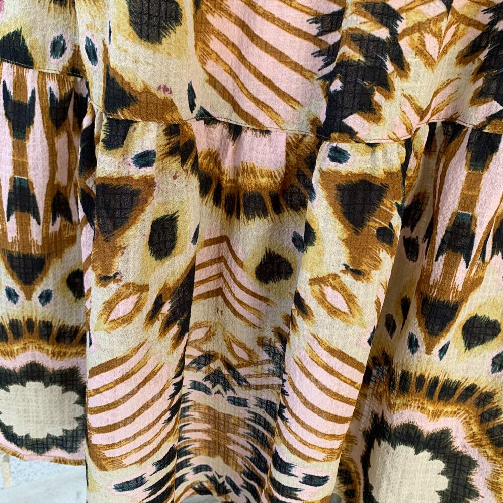 RACHEL ZOE ABSTRACT TIERED MAXI PRAIRIE SKIRT SIZE L HALF LINED PINK BROWN - Picture 4 of 9